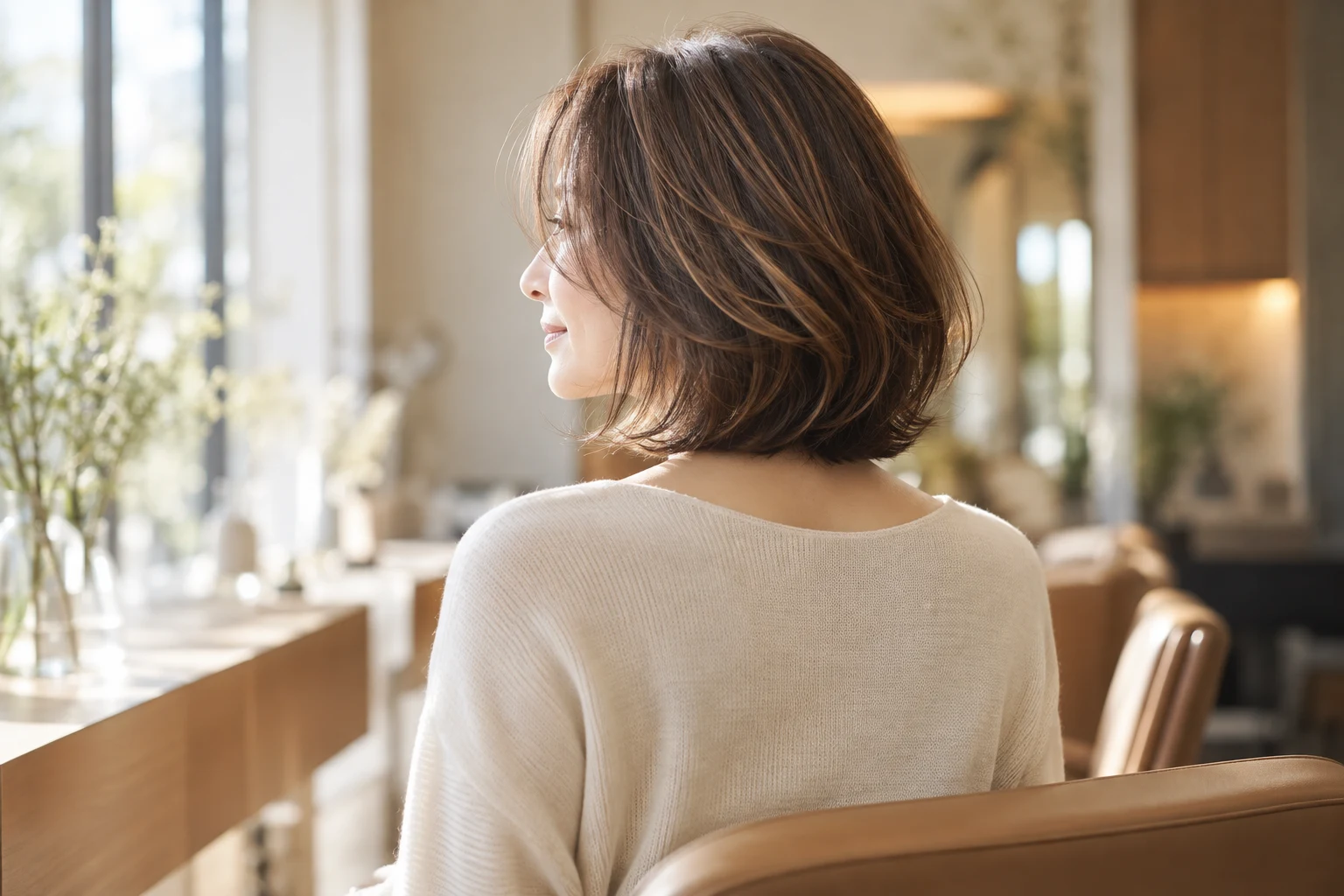 やわらかな動きと自然なツヤのある、大人のブラウンヘアのイメージ