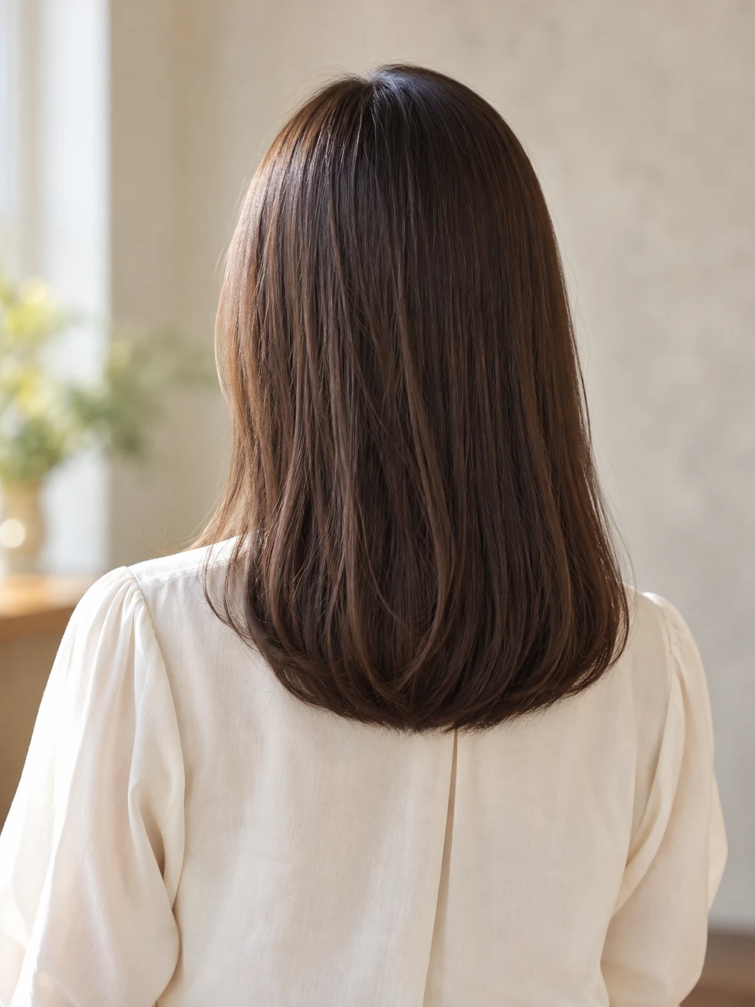 毛先まで自然におさまる、なめらかなストレートヘアのイメージ